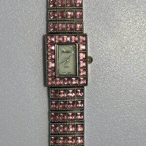 Park Lane watch silver tone Pink genuine Swarovski crystals mother of pearl face